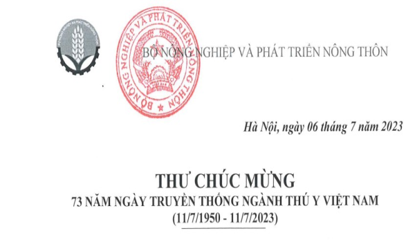 Bộ trưởng Bộ Nông nghiệp và Phát triển nông thôn Lê Minh Hoan-Ủy viên BCH Trung ương Đảng gửi thư chúc mừng kỷ niệm 73 năm ngày Truyền thống ngành Thú y (11/7/1950-11/7/2023)